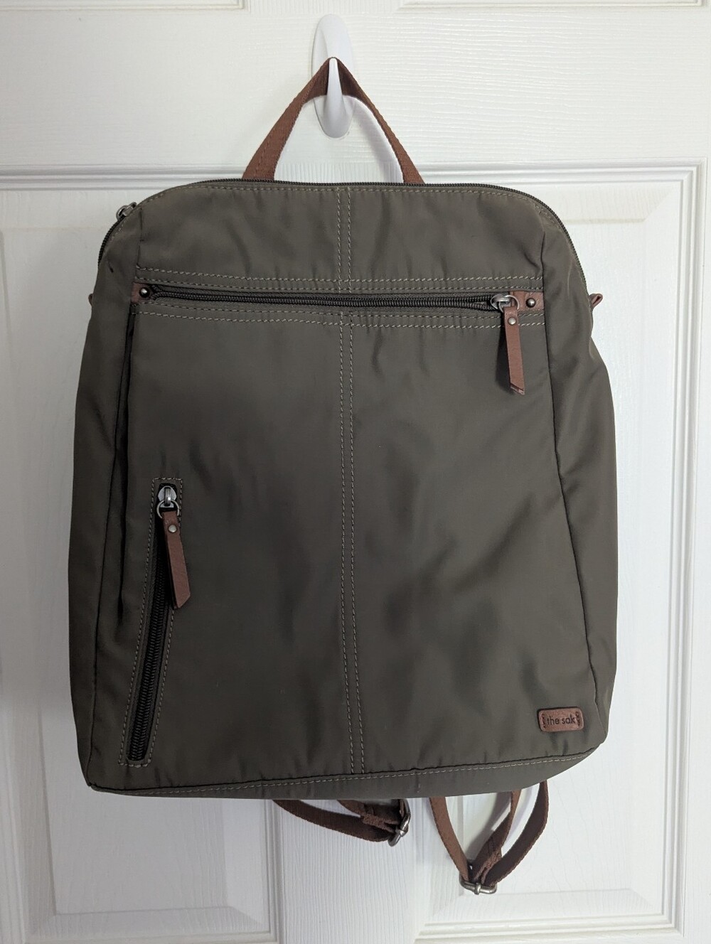 The Sak Green Womens Esperato Nylon Backpack Purse